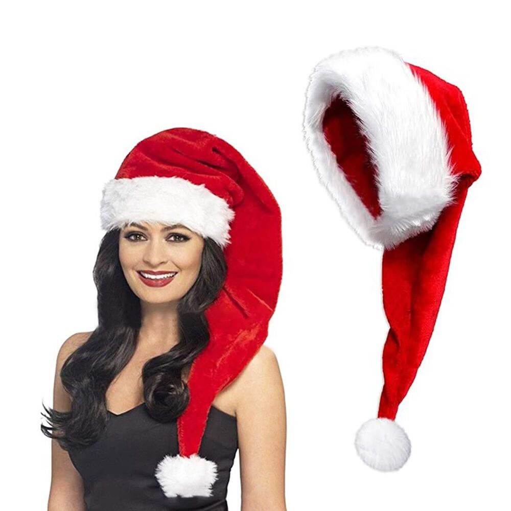 3763 Long Santa Hats Velvet Christmas Hats with Comfort Inside and Fluffy